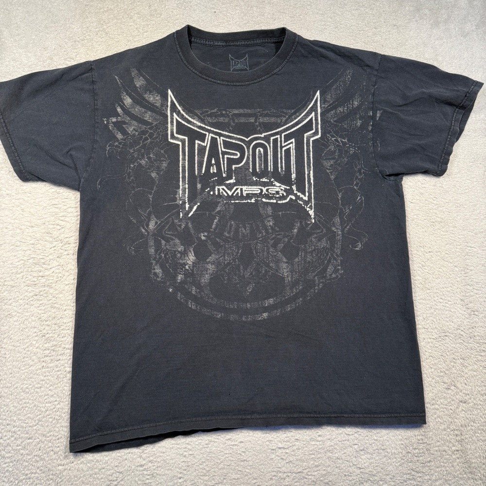 Vintage Y2K Tapout MPS Graphic Tee Black Short Sleeve MMA UFC Men's L‎